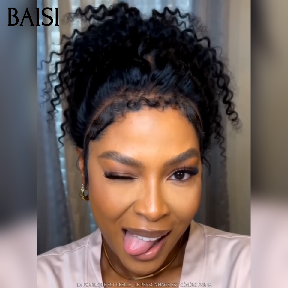 BAISI 360 Lace Perruque Curly Wave Couleur Noir 1B# 18pouces 199€ Haut de Gamme Pour Femme Noire en 100% Cheveux humains