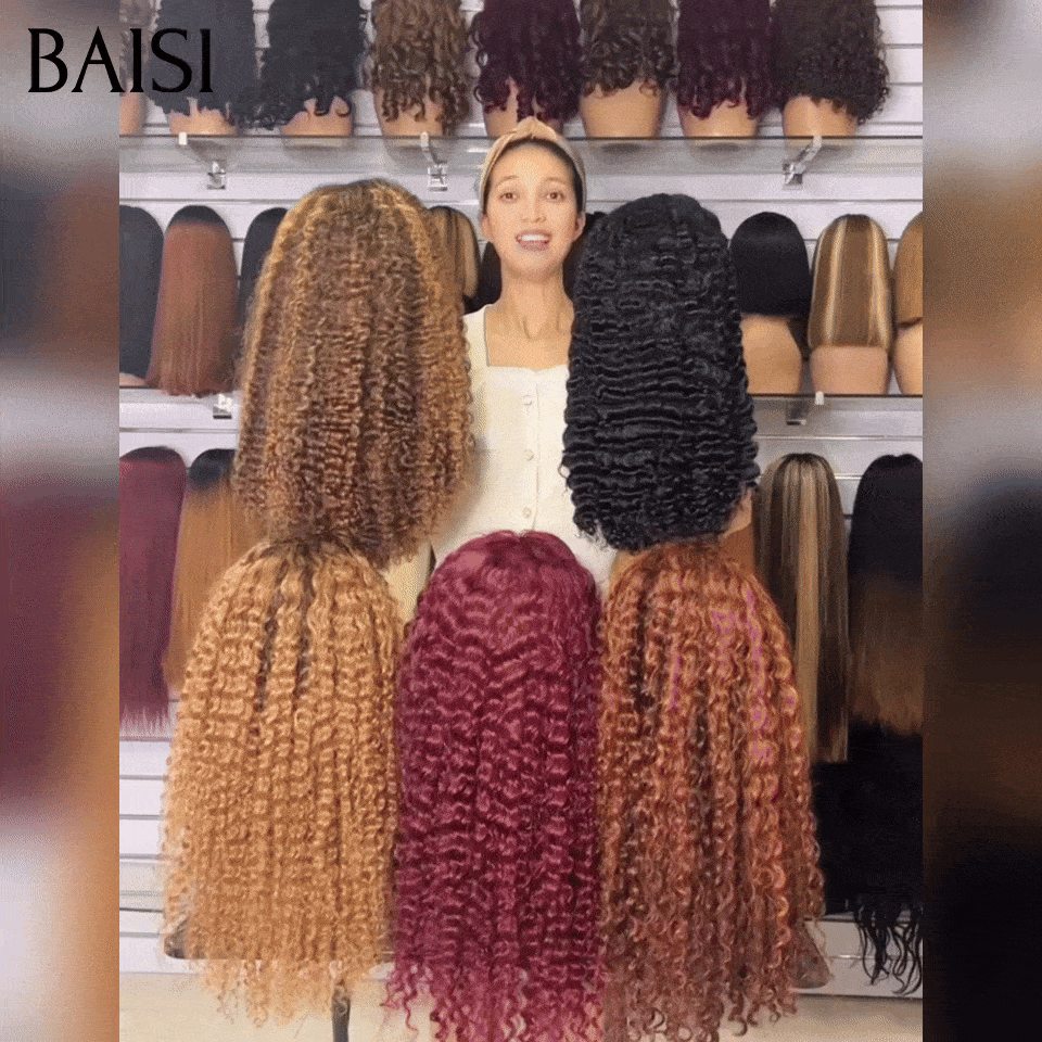 BAISI 13x4 Lace Perruques Curly wave Noir 1B# Bordeaux 99J# ou Colorées Beaucoup de volume en 100% vrais cheveux humains