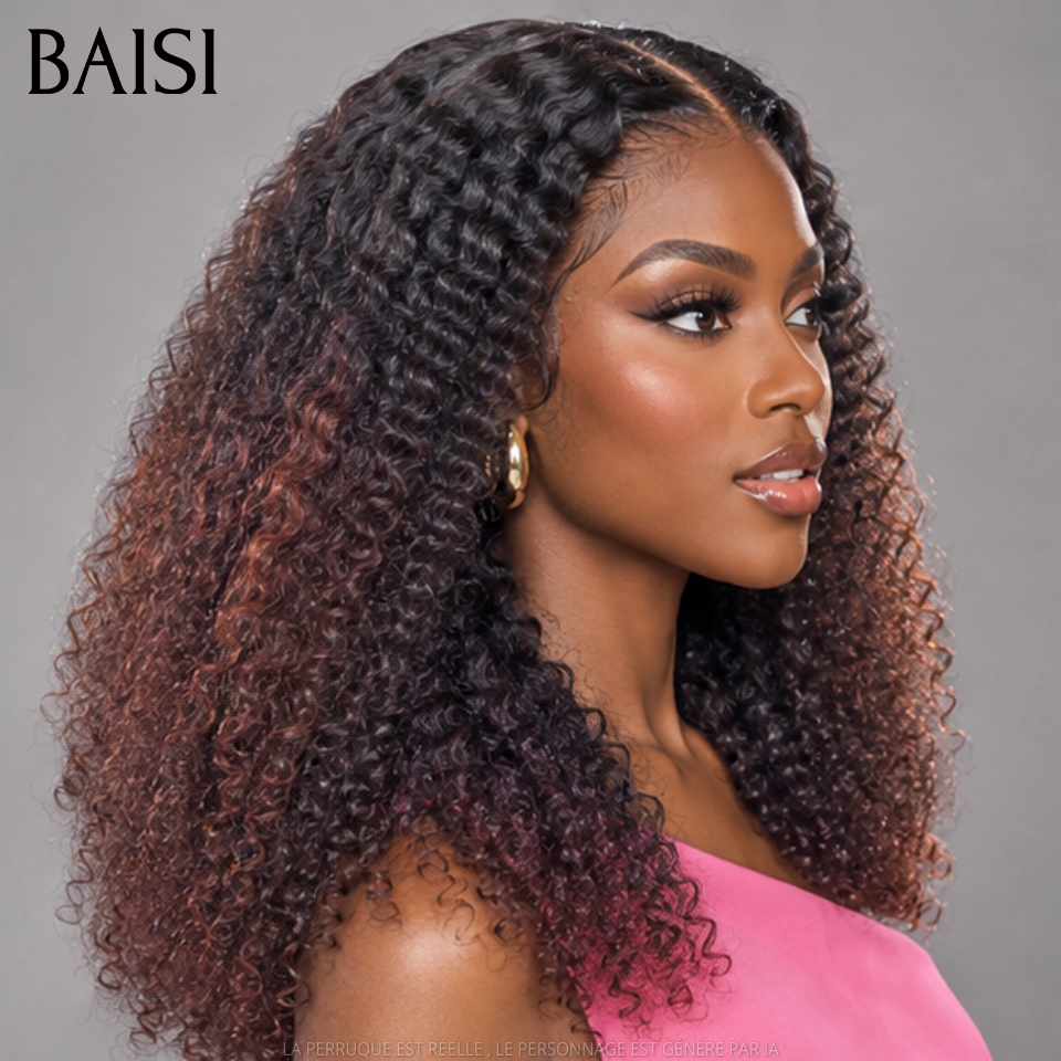 BAISI 13x4 Lace Perruque Curly Wave Couleur Marron et Noir 1B/4# A partir de 99€ Seulement Meilleur Rapport Qualité Prix en 100% Cheveux humains MP50