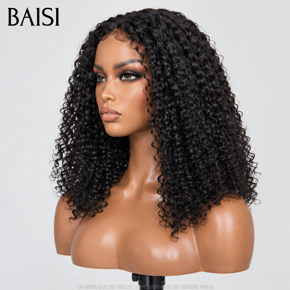 BAISI 5x5 HD Lace Closure Perruque Curly Vietnam Hair 14Pouces ou 18Pouces Couleur Noir #1B ou Couleur Marron 4# 250% Densité Super Qualité Ultra Naturel en 100% Cheveux humains