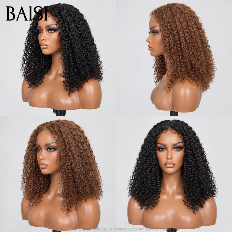 BAISI 5x5 HD Lace Closure Perruque Curly Vietnam Hair 14Pouces ou 18Pouces Couleur Noir #1B ou Couleur Marron 4# 250% Densité Super Qualité Ultra Naturel en 100% Cheveux humains