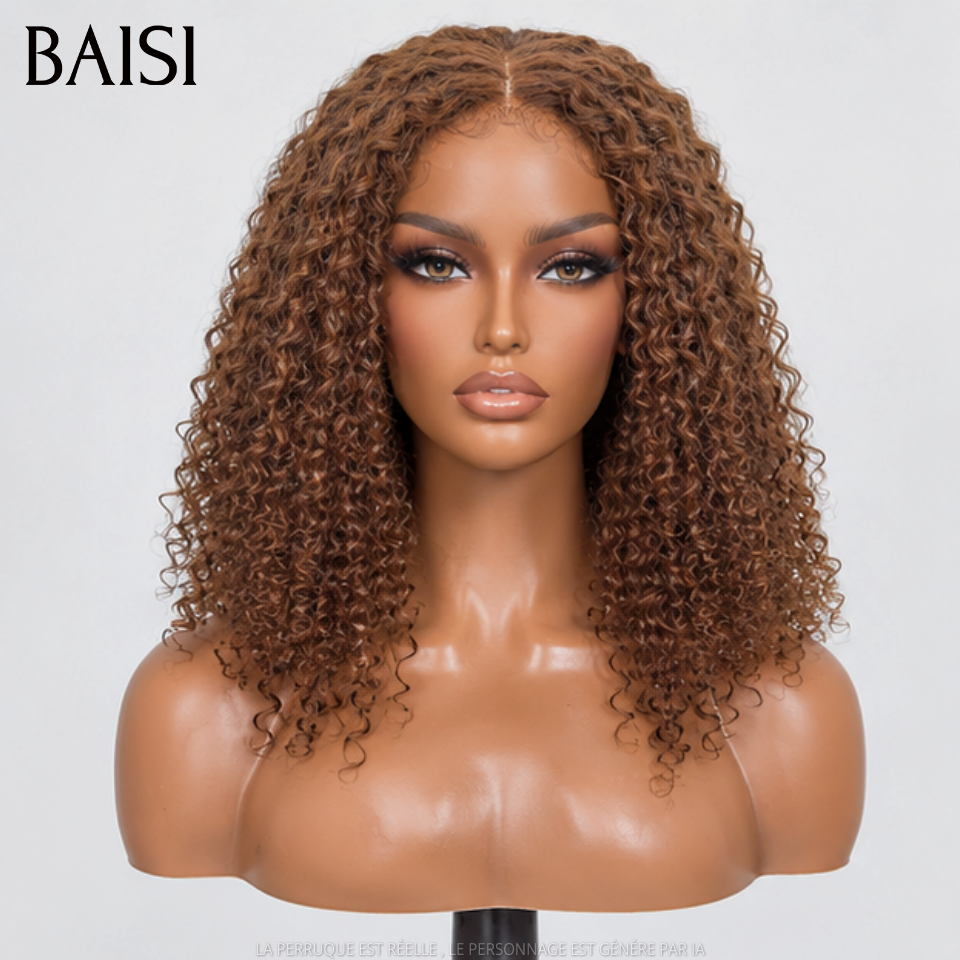 BAISI 5x5 HD Lace Closure Perruque Curly Vietnam Hair 14Pouces ou 18Pouces Couleur Noir #1B ou Couleur Marron 4# 250% Densité Super Qualité Ultra Naturel en 100% Cheveux humains