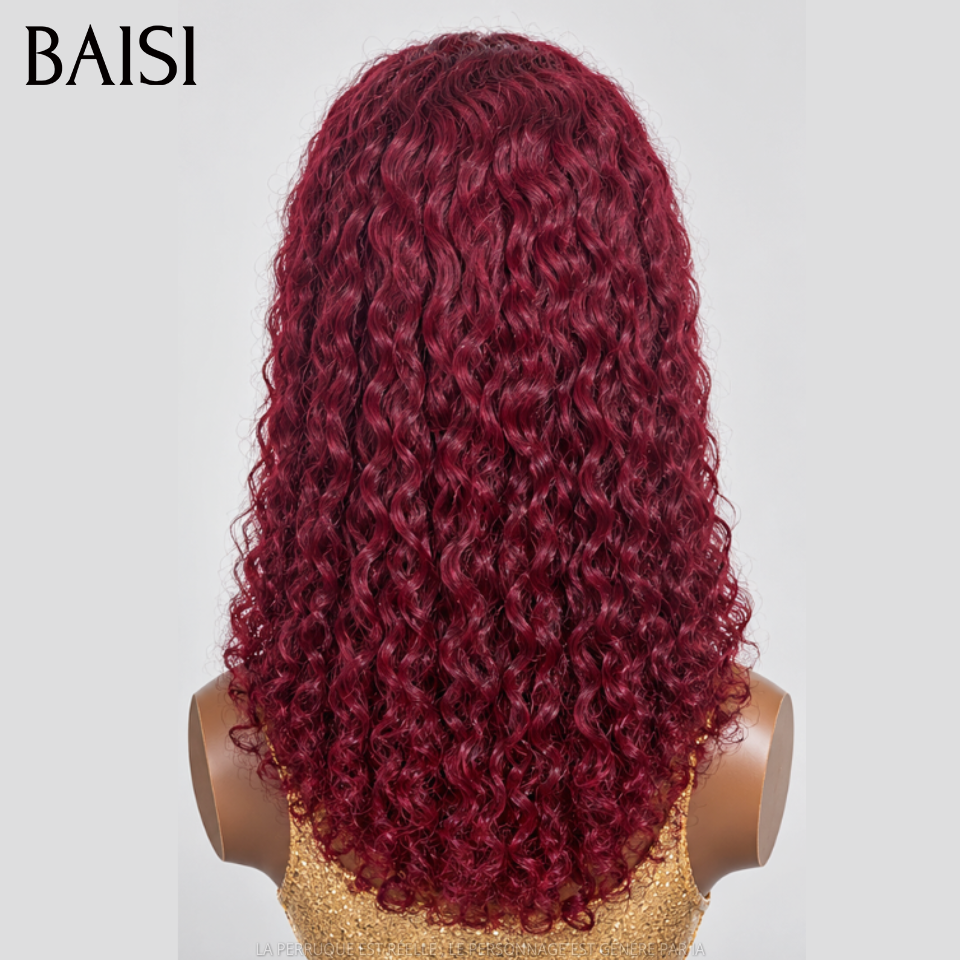 BAISI 13x4 Lace Perruque Curly Roma 18Pouces 148€ Couleur Rouge Bordeaux 99J 100% identiques Boucles Magnifique en 100% Cheveux humains