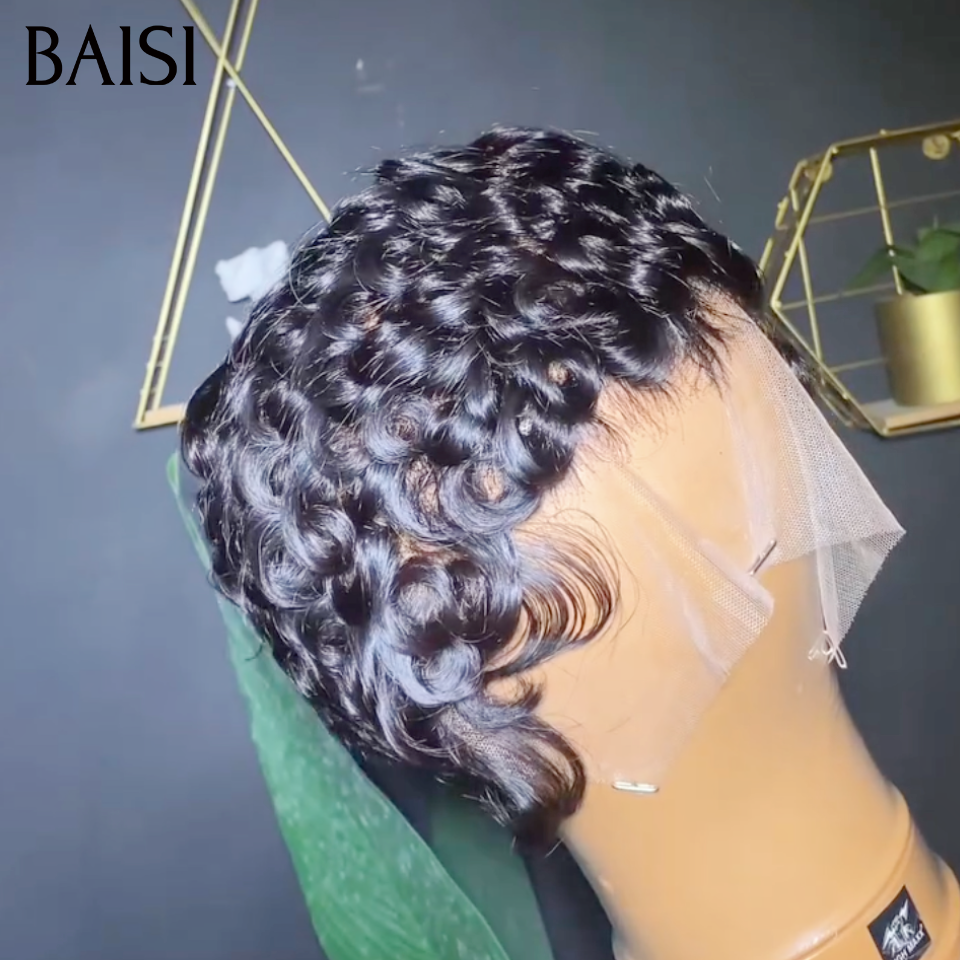 BAISI 13x4 Lace Perruque Pixie Courte Wave 52€ Prix Imbattable Ou vente flash 5 Perruques 399€ en France Lisse et egg wave Moitié Prix 100% Cheveux Humains
