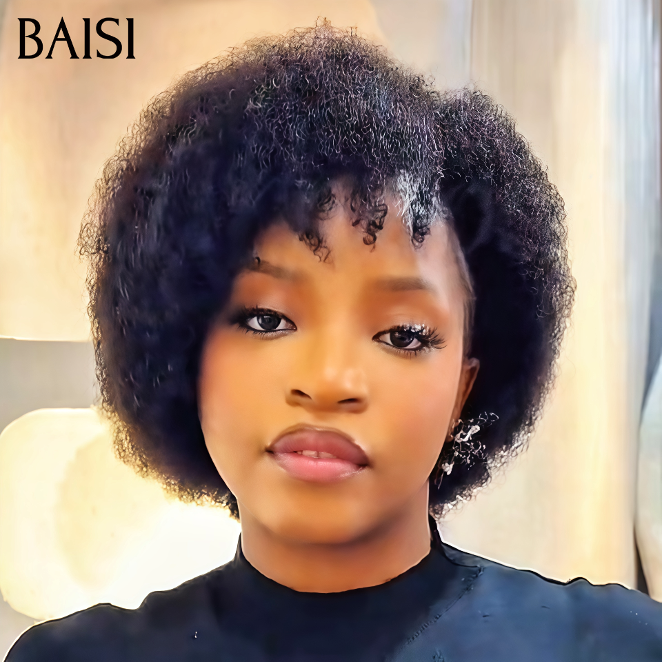 BAISI Perruque Pixie Afro curly Promotion 48€ Une Coupe Plusieurs Styles Déja en France Sans Colle Sans Lace Fabriqué à la Machine en 100% Cheveux Humains Reçu 48H TVA 0€