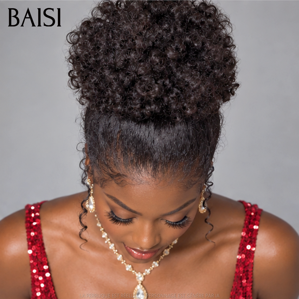 BAISI Upgrade Invisible Strap 360 Frontal Curly bouclée Adjustable cordes invisible et réglable Pré-plucked Pas Besoin de Colle 250% densité en 100% Raw Hair Lace déjà couper