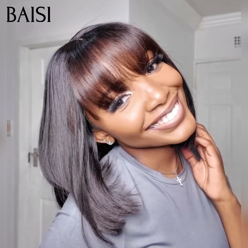 BAISI 2X6 Lace Perruque BOB Lisse 10 Pouces Noir avec Frange 119€ ou sans Frange 114€ Deja en France En 100% Cheveux Humains Reçu 48H TVA 0€