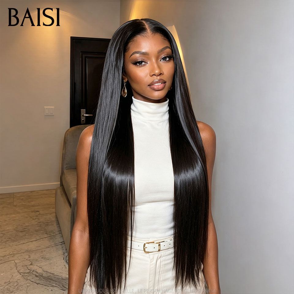 BAISI 13x4 lace Lot de 2 Perruques Longue Lisse + Body Wave 20Pouces 176€ Couleur Noir Prix Très Abordable en 100% Cheveux Humains Déjà En France Livraison 48H TVA 0€