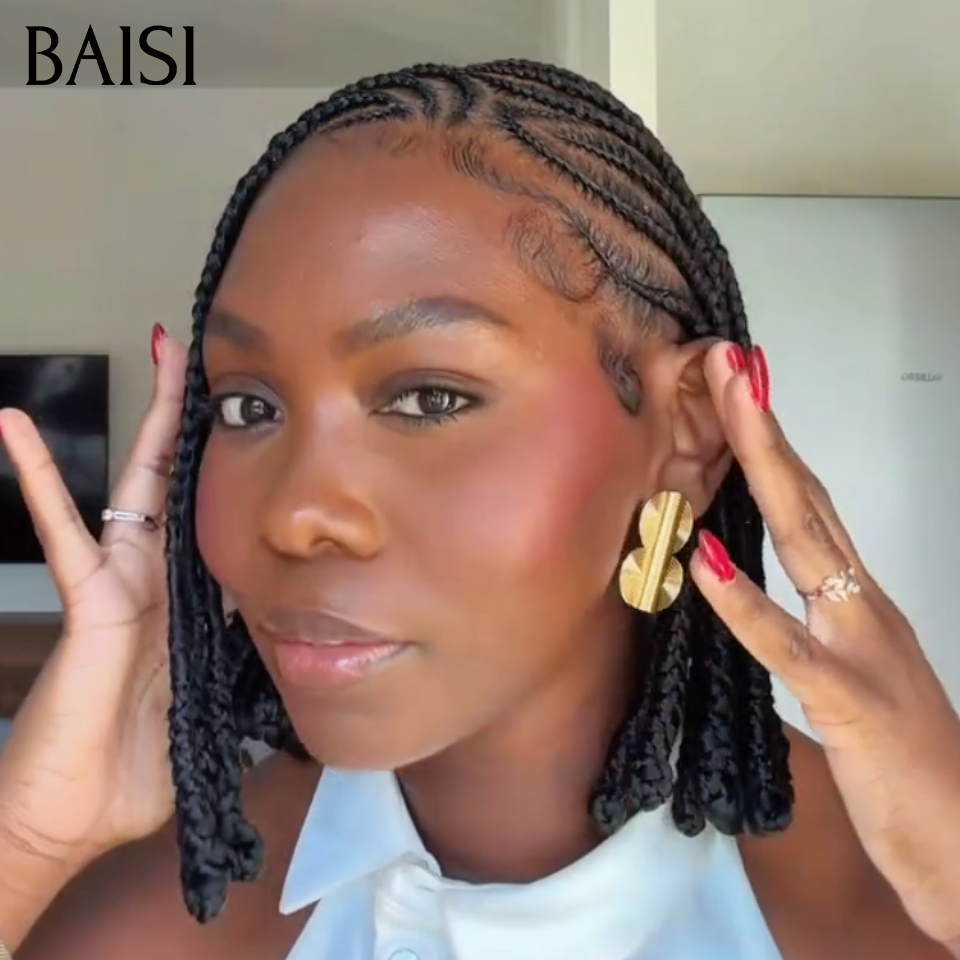 BAISI Full Lace Perruque Bob Coiffée Nattes Pleines En Promotion 99€ Couleur Noir 1B# Prête A Porter Contre Chaleur en 100% Cheveux humains
