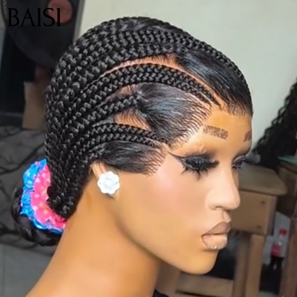 BAISI Full lace Perruque Deja Coiffée Nattes Pleine Lisse Noir 1B# Ou Marron 4# Très Respirante Contre Chaleur Confort Garantie Toute la Journée en 100% Cheveux Humains