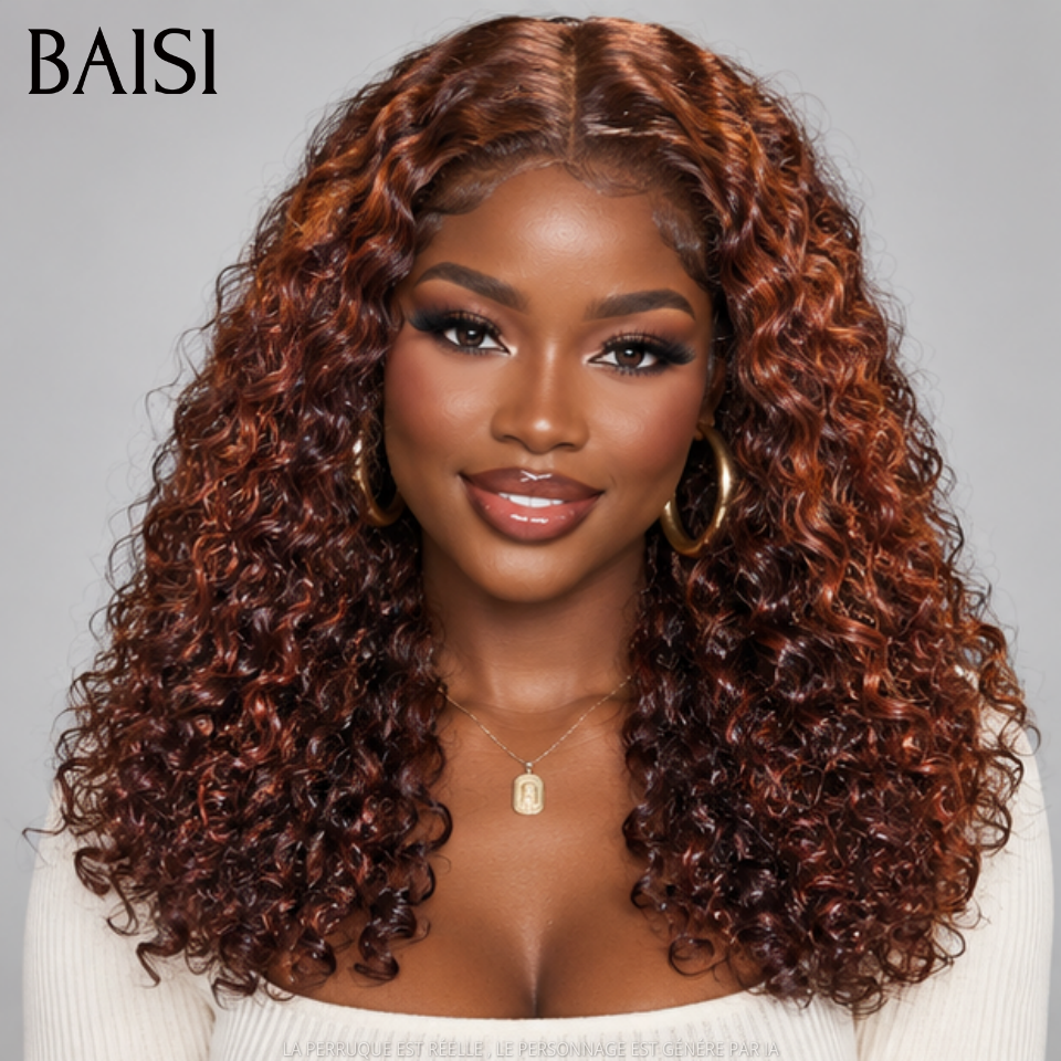 BAISI 4x4 Lace Perruque Curly Sans Colle Couleur Marron Orange P4-350# Bien Fournie 250% densité en 100% vietnam hair