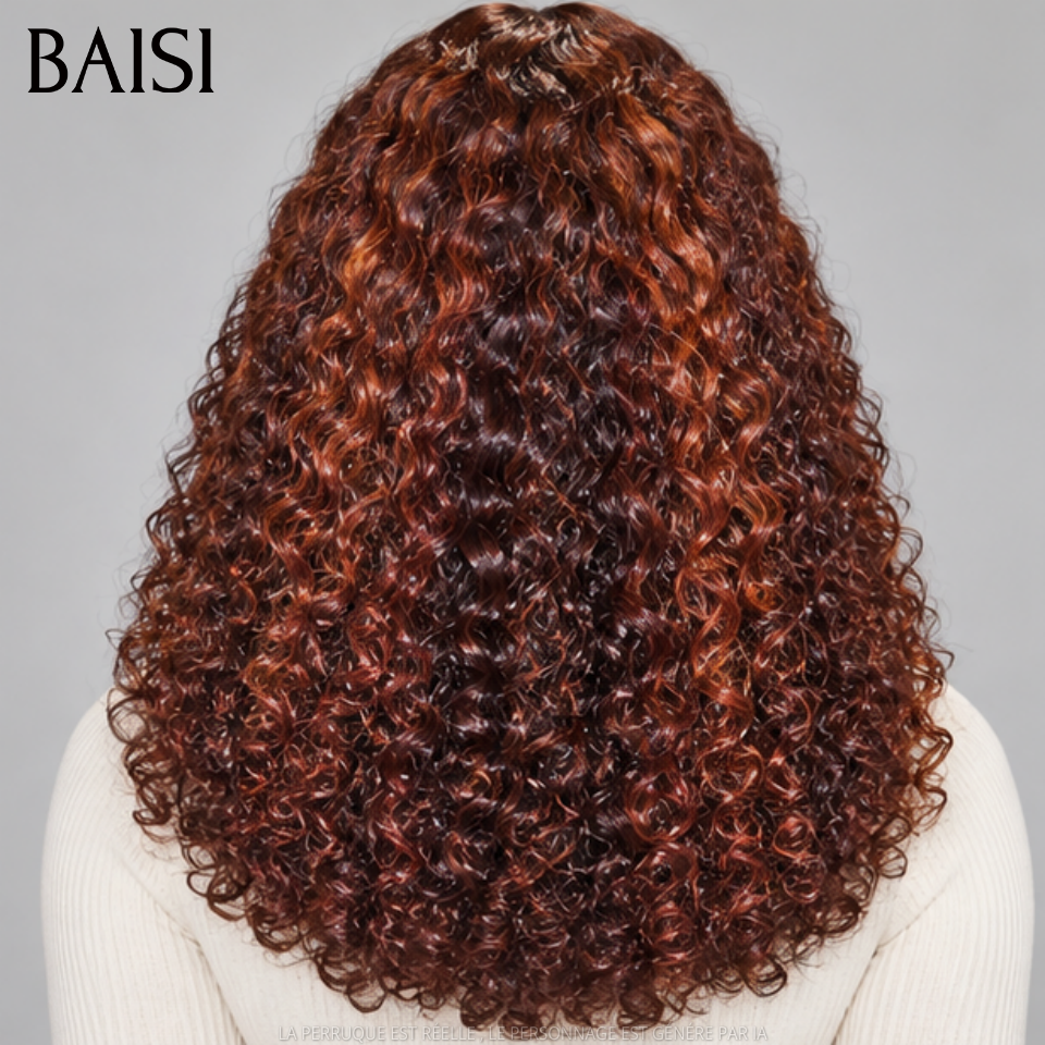 BAISI 4x4 Lace Perruque Curly Sans Colle Couleur Marron Orange P4-350# Bien Fournie 250% densité en 100% vietnam hair