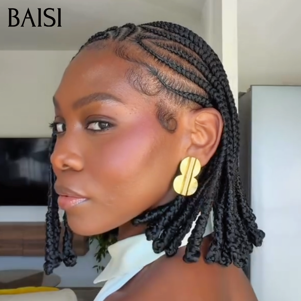 BAISI Full Lace Perruque Bob Coiffée Nattes Pleines En Promotion 99€ Couleur Noir 1B# Prête A Porter Contre Chaleur en 100% Cheveux humains