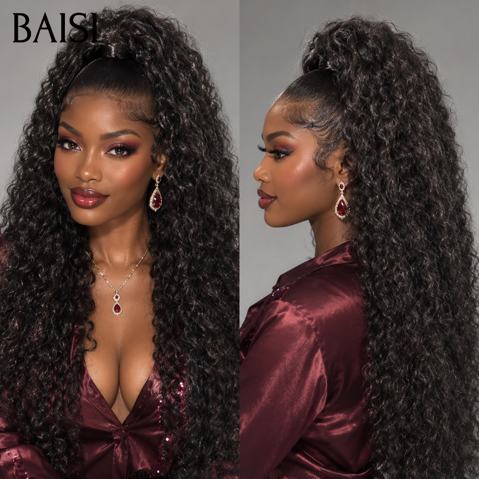 Nouveau produit Coiffure déjà faites avec queue de cheva PROMO 99€ 13x4 lace frontal Perruque avec coiffure natte deep wave en 100% Cheveux Humains