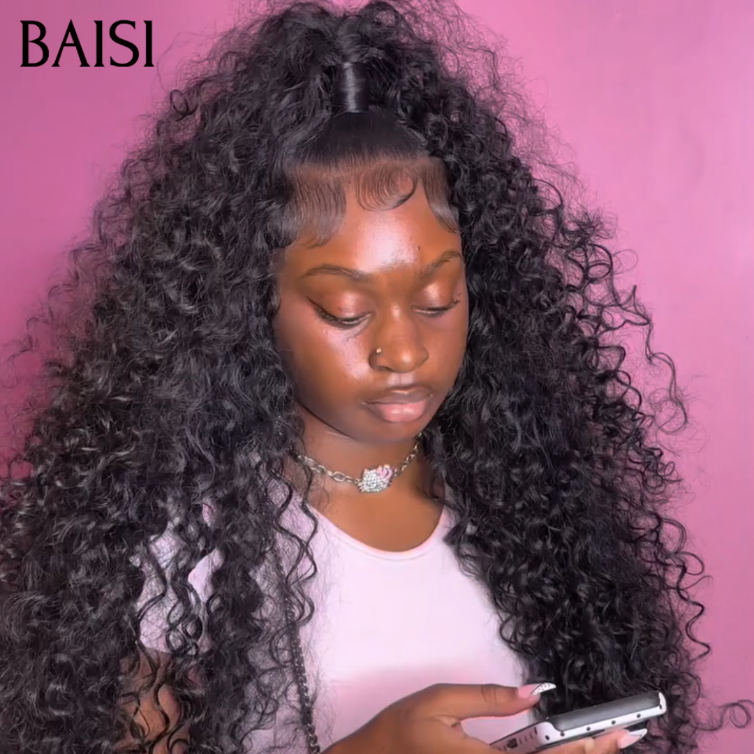 BAISI 13x4 Lace Perruque Déjà Coiffée Curly Couleur Noir 20pouces 26pouces et 30Pouces Pour le travail en 100% Cheveux humains