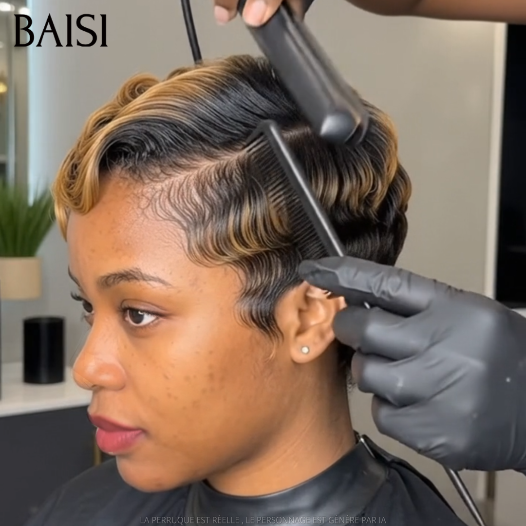 BAISI 13x4 Lace Perruque Déjà Coiffée Pixie Wave Couleur Miel et Noir 1B/27# 98€ Ravissante en 100% Cheveux humains