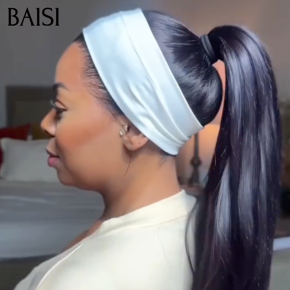 BAISI 13x4 Lace Perruque Lisse Déjà Coiffée Couleur Noir 1B# 20Pouces 149€ Super Chic Facile A Porter en 100% Cheveux humains
