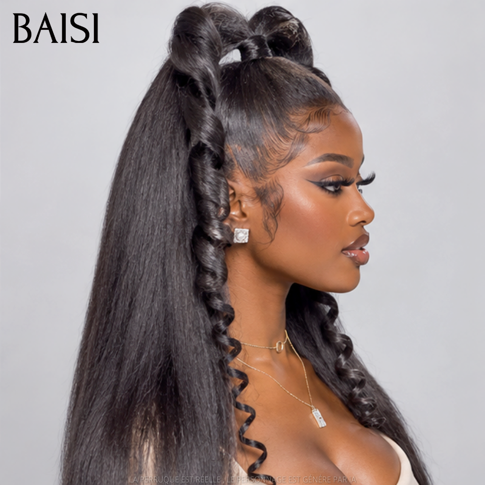 BAISI 13x4 Lace Perruque Kinky Straight Déjà Coiffée Couleur Noir 1B# 20Pouces 146€ Tellement Jolie en 100% Cheveux humains