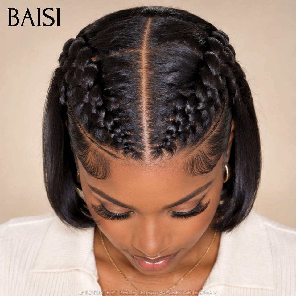 BAISI 13x4 Lace Perruque Coiffée 10 Pouces 108€ Couleur Noir 1B# Coiffure Fanatique en 100% Cheveux humains