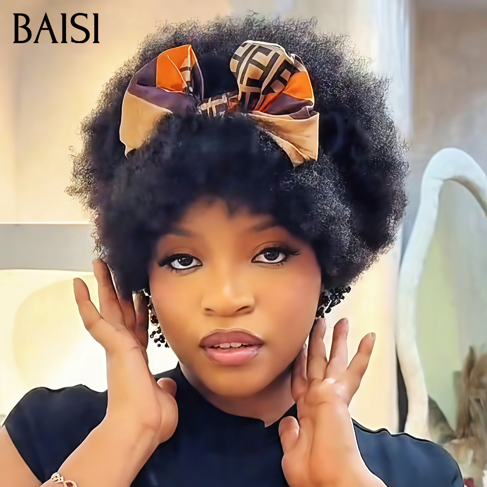 BAISI Perruque Pixie Afro curly Promotion 48€ Une Coupe Plusieurs Styles Déja en France Sans Colle Sans Lace Fabriqué à la Machine en 100% Cheveux Humains Reçu 48H TVA 0€
