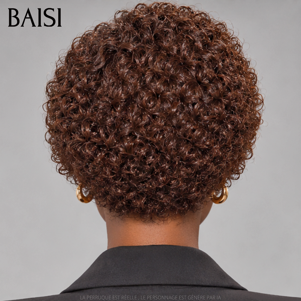 BAISI 13X4 Lace Perruque Pixie Curly Courte 69€ Couleur Marron 4# Très Bonne Qualité en 100% Cheveux Humains