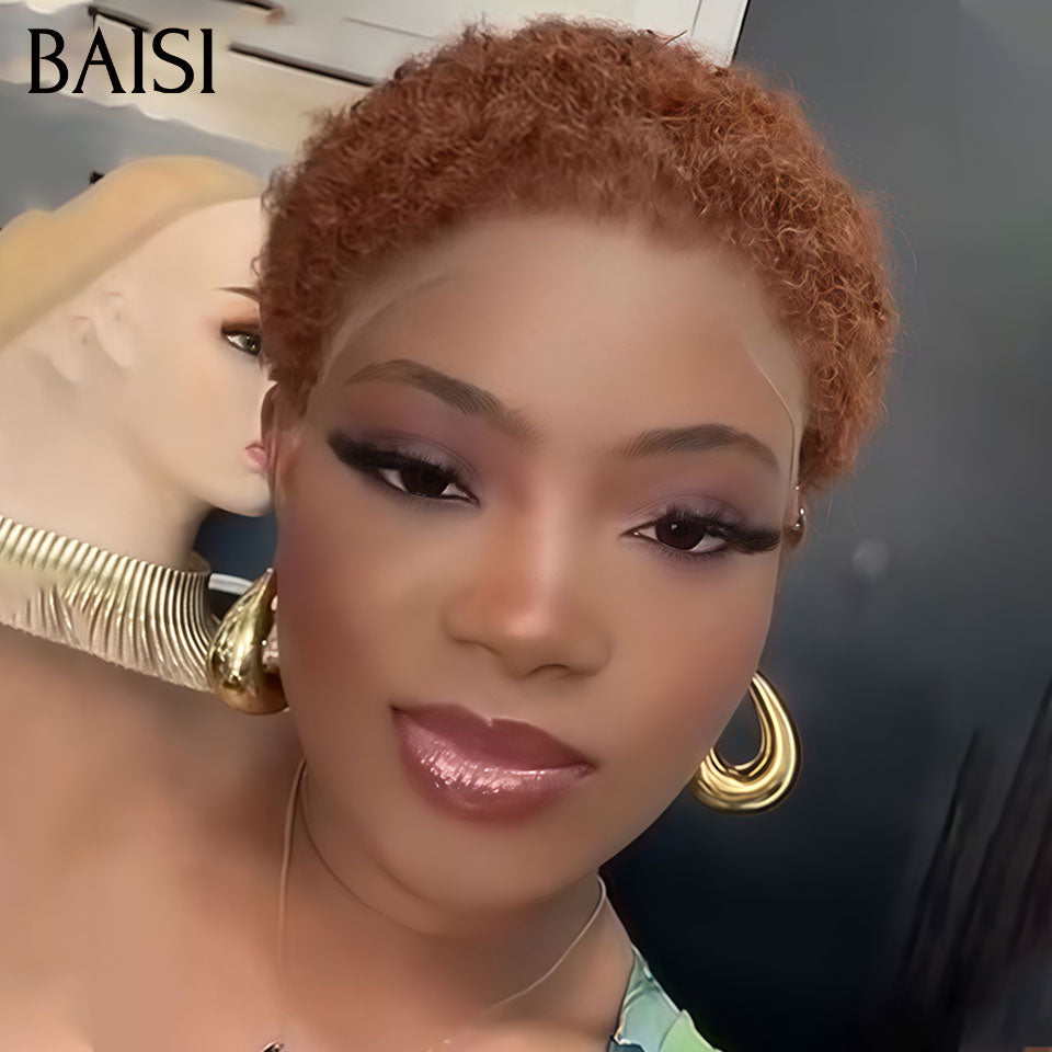 BAISI 13x4 lace PIXIE Afro Curly Marron 4# Prix Imbattable 69€ Seulement Effet Hyper Naturel en 100% Cheveux Humains