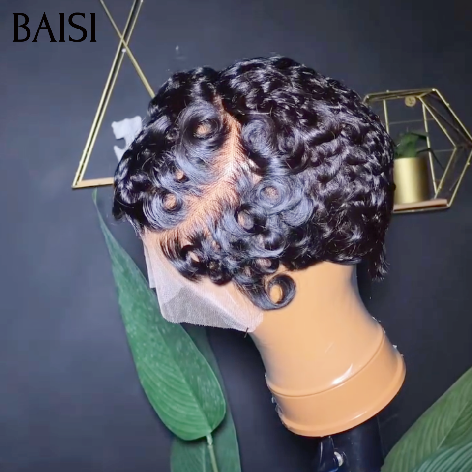 BAISI 13x4 Lace Perruque Pixie Courte Wave 52€ Prix Imbattable Ou vente flash 5 Perruques 399€ en France Lisse et egg wave Moitié Prix 100% Cheveux Humains