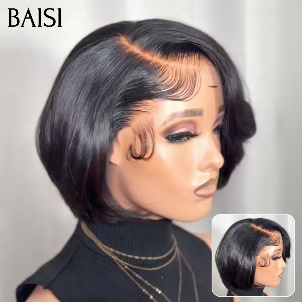 BAISI Lace 13s4 Frontal Pixie Noir Lisse 66€ ou Pixie Noir Curly 59€ en 100% Cheveux Humains En promotion Stock Limité Profitez