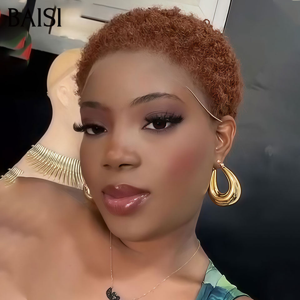 BAISI 13x4 lace PIXIE Afro Curly Marron 4# Prix Imbattable 69€ Seulement Effet Hyper Naturel en 100% Cheveux Humains