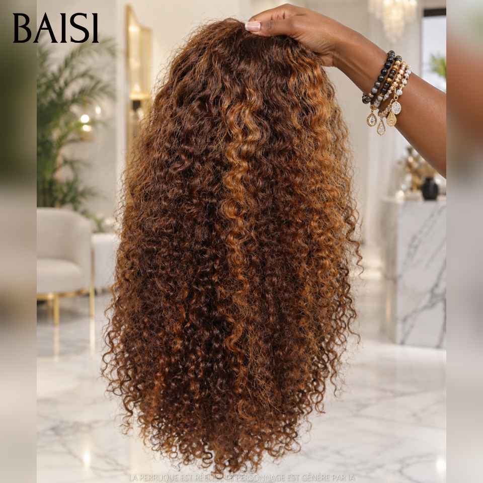 BAISI Closure Lace Perruque Curly Couleur Mixte Miel 4/27# Disponible en 20Pouces A partir de 146€ Très Bonne Qualité en 100% Cheveux humains