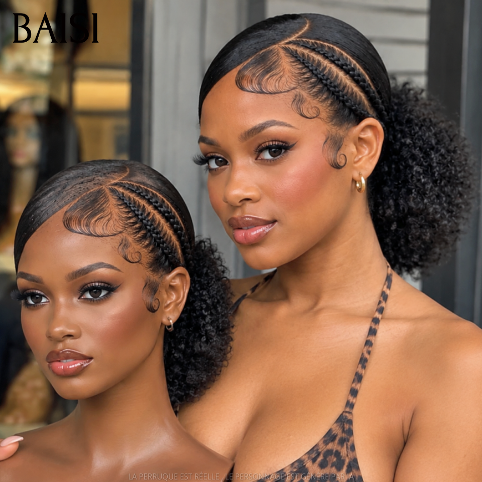 BAISI Full Lace Perruque Déjà coiffée Nattes Harmonies 185€ Cheveux Attachées Prête A Porter en 100% Cheveux humains