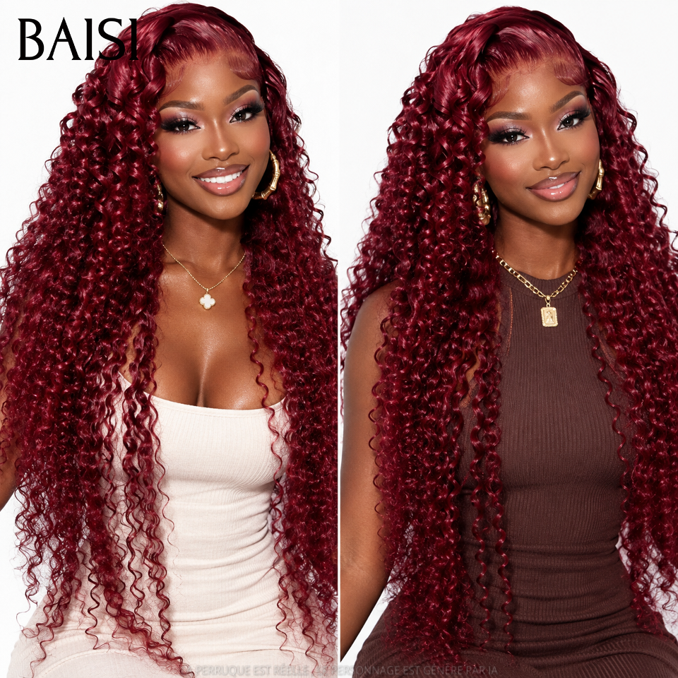 BAISI 13X4 Perruque lace frontal Deep Wave 20 pouce 120€ En Bordeaux 99J# en 100% Raw Hair