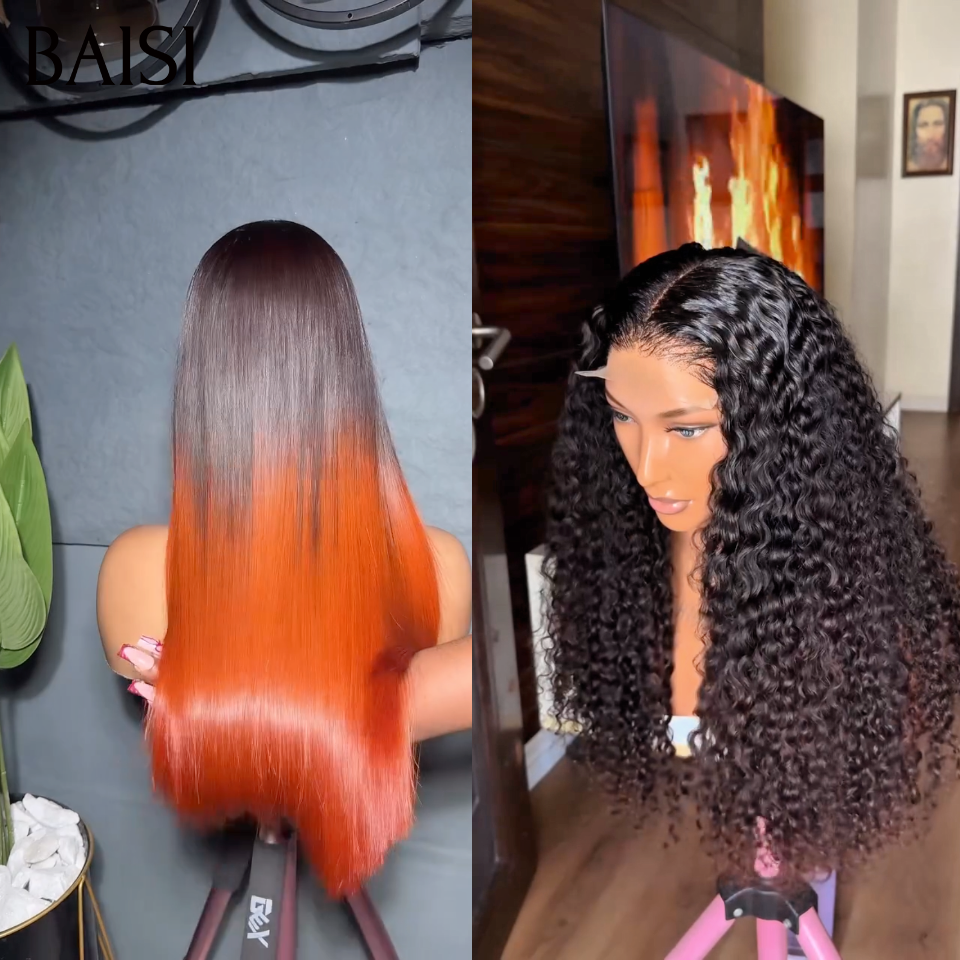 BAISI 2x6 Lace ou 13x4 Lace Lot 2 Perruques 20Pouces + 24Pouces Lisse Couleur 1BT/Orange + Curly Noir Qualité Trop Luxe en 100% Vietnam hair Ou en 100% Raw Hair Prix Abordable 100% Cheveux Humains