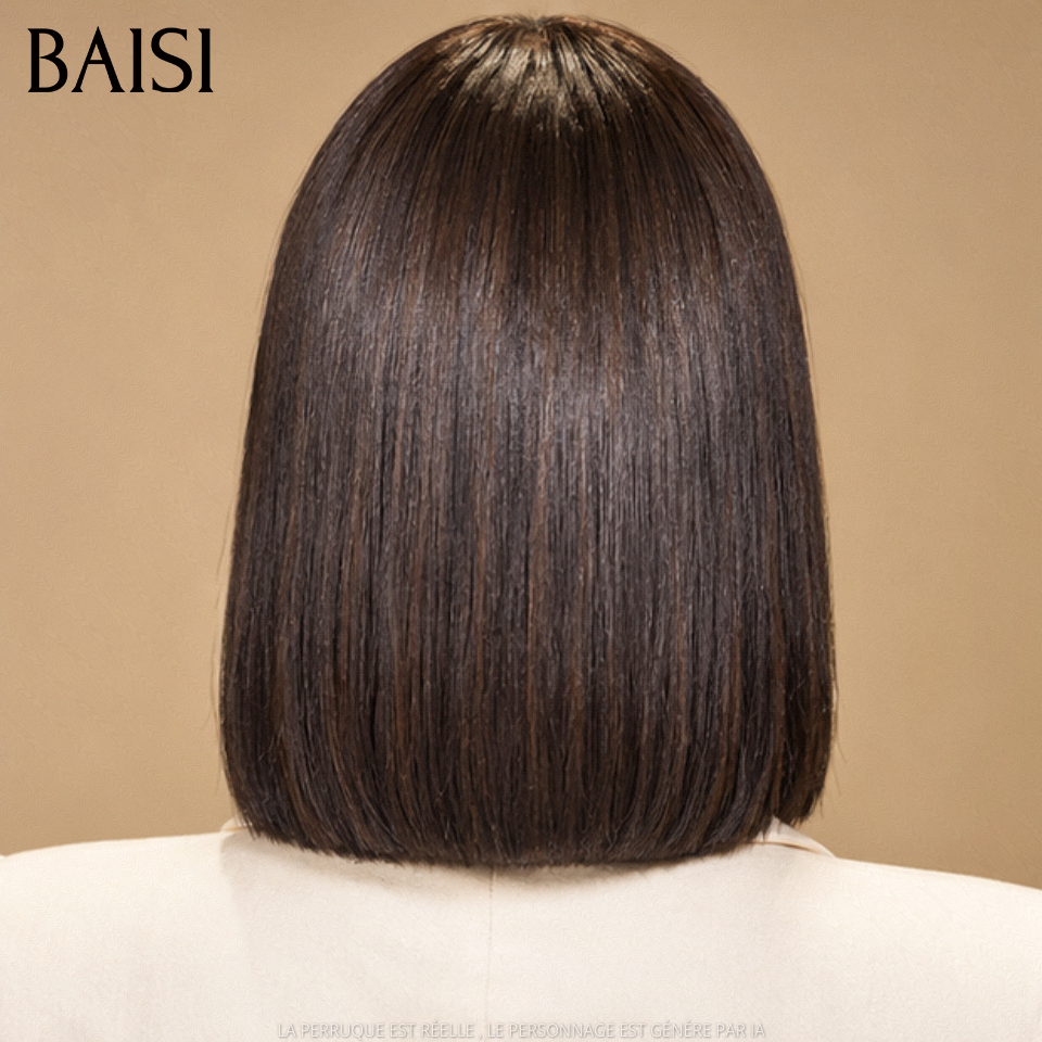 BAISI BLACK FRIDAY PROMO 8 pouce 81€ 15A SDD BONE STRAIGHT Lisse bob sans lace avec frange Perruques de Luxe 100% Cheveux Humains