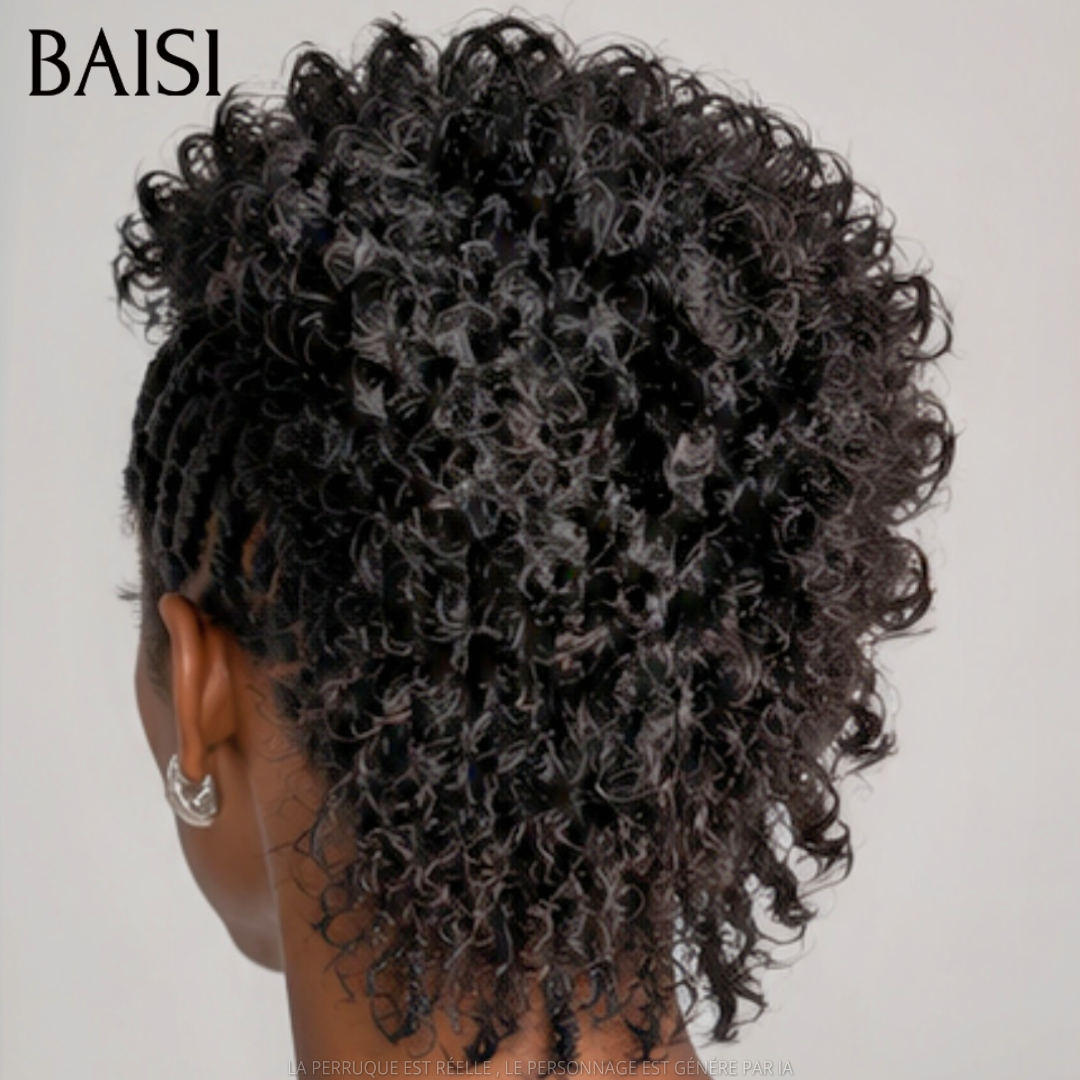 BAISI Full Lace Perruque Pixie Courte Déjà Coiffée et Nattée Couleur Noir 176€ Choix Idéal Contre Chaleur Look Extra en 100% Cheveux humains