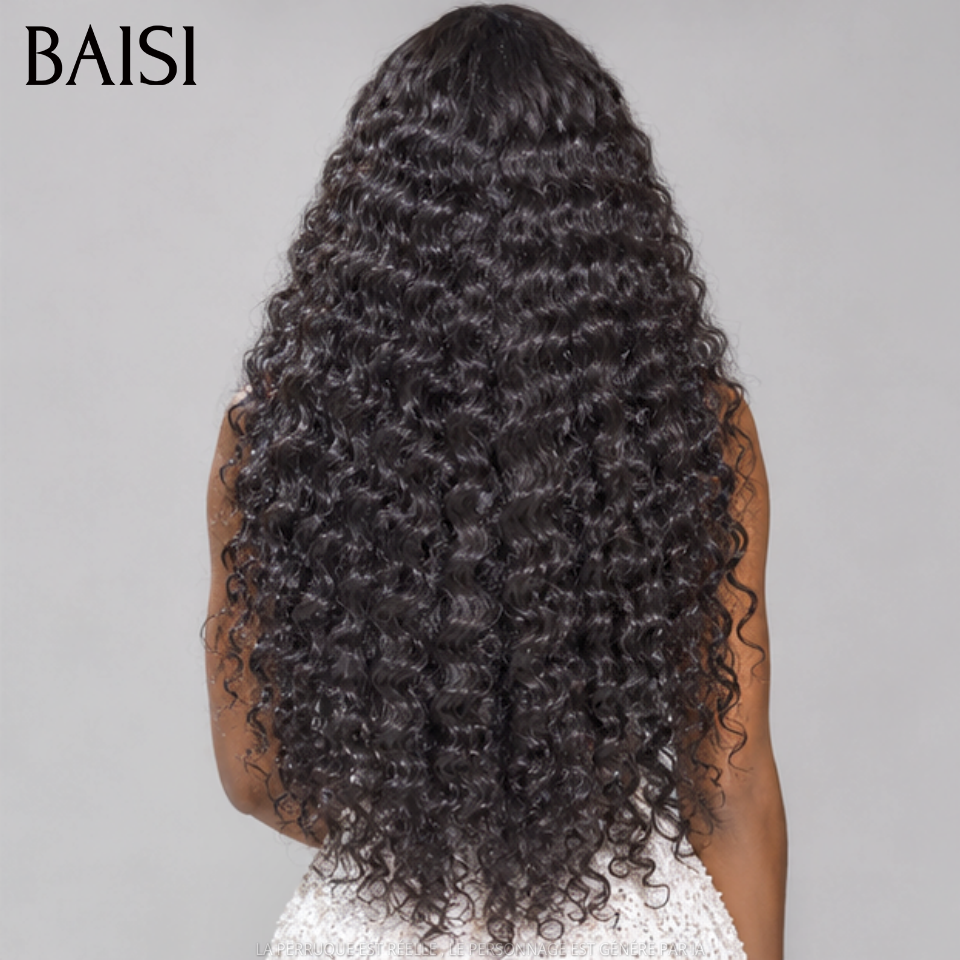 BAISI 13x6 Frontal Perruque Deep Wave Pré-plucked Pas Besoin de Colle en 100% Raw Hair Lace déjà couper
