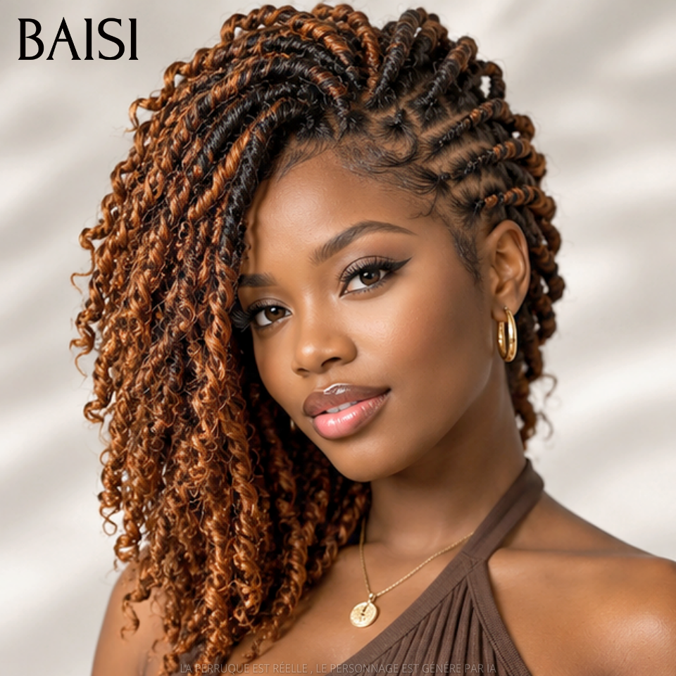 BAISI Full Lace Perruque Pissy Curl Couleur et Marron Clair 18pouces 228€ Confort et Légère Toute la Journée en 100% cheveux humains