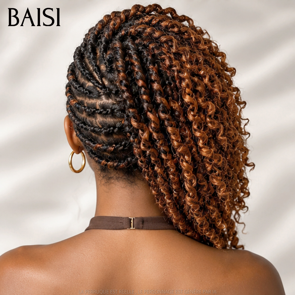 BAISI Full Lace Perruque Pissy Curl Couleur et Marron Clair 18pouces 228€ Confort et Légère Toute la Journée en 100% cheveux humains