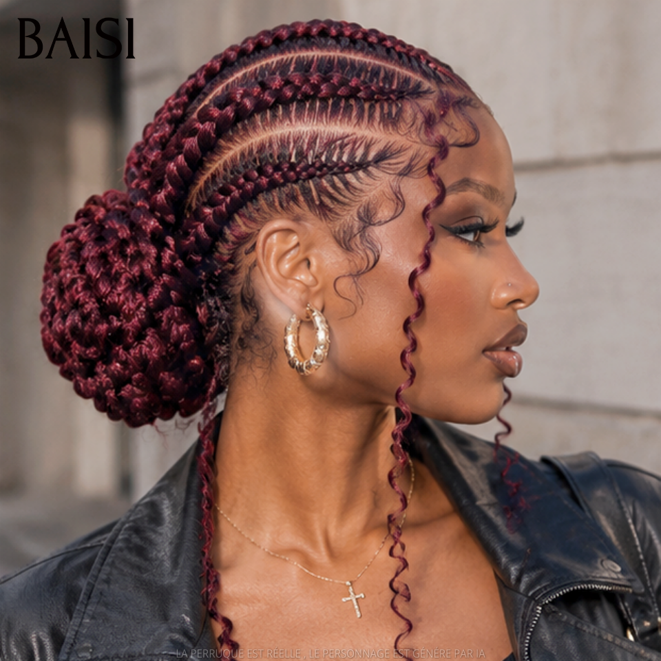 BAISI Full Lace Perruque Belle Couleur Déjà Coiffée Curly 199€ 100% Identique Top Qualité Rouge Bordeaux 99J# Authentique en 100% Cheveux humains MP50