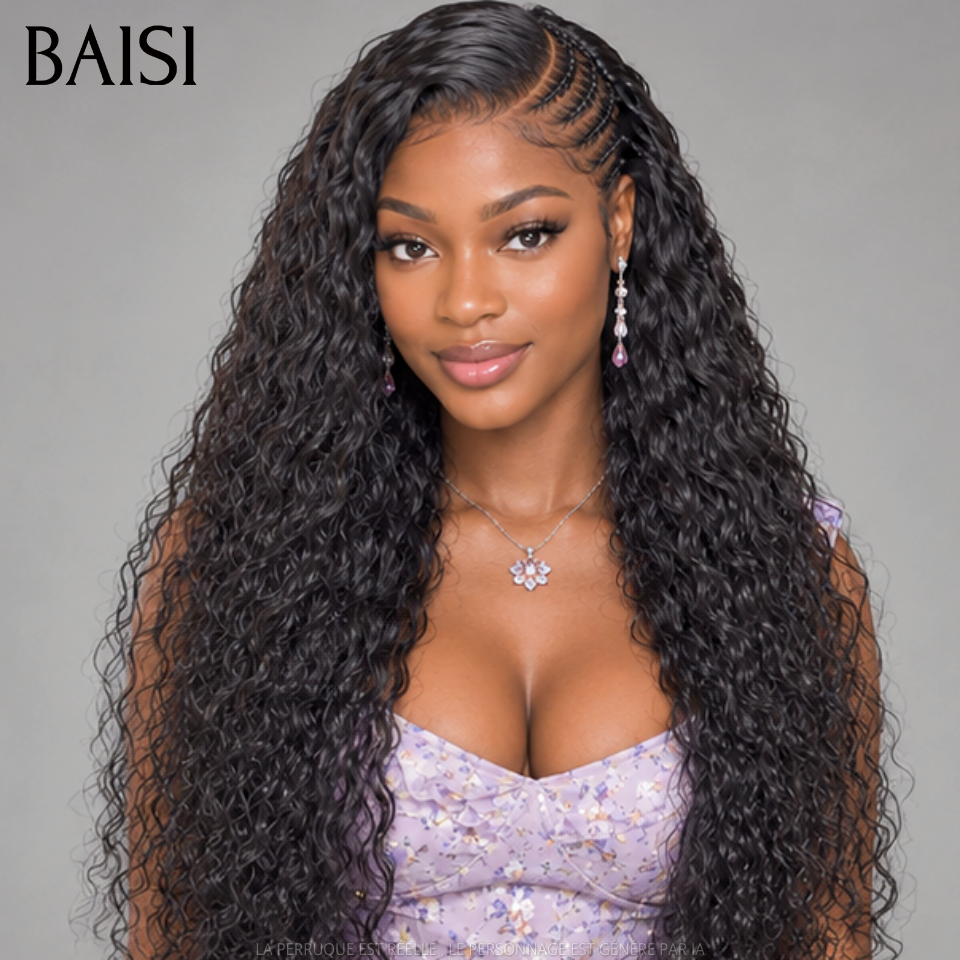 BAISI 13x4 Lace HD Perruque Coiffée Curly Wave Bouclée Lace Invisible HD Raw Hair Déja Prête A Porter Sans Colle Facile à Installer En 100% Cheveux humains