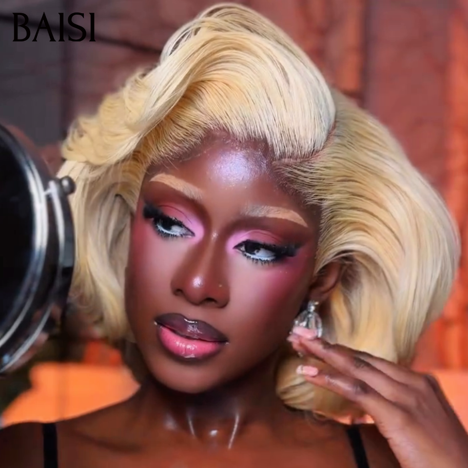 BAISI 4X4 Perruque Bob Blonde 613# 12Pouces + 1 FER gratuite = 119€ Style Authentique Prix Abordable en 100% Cheveux humains