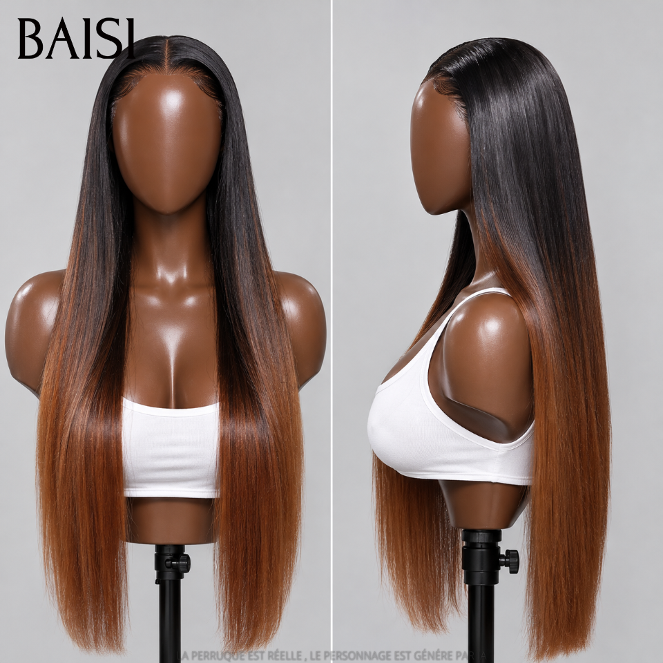 BAISI Offre spéciale 13X4 lace frontal Perruques Lisse marron avec racine noir 1BT4# pour revendre en 100% vrais cheveux humains