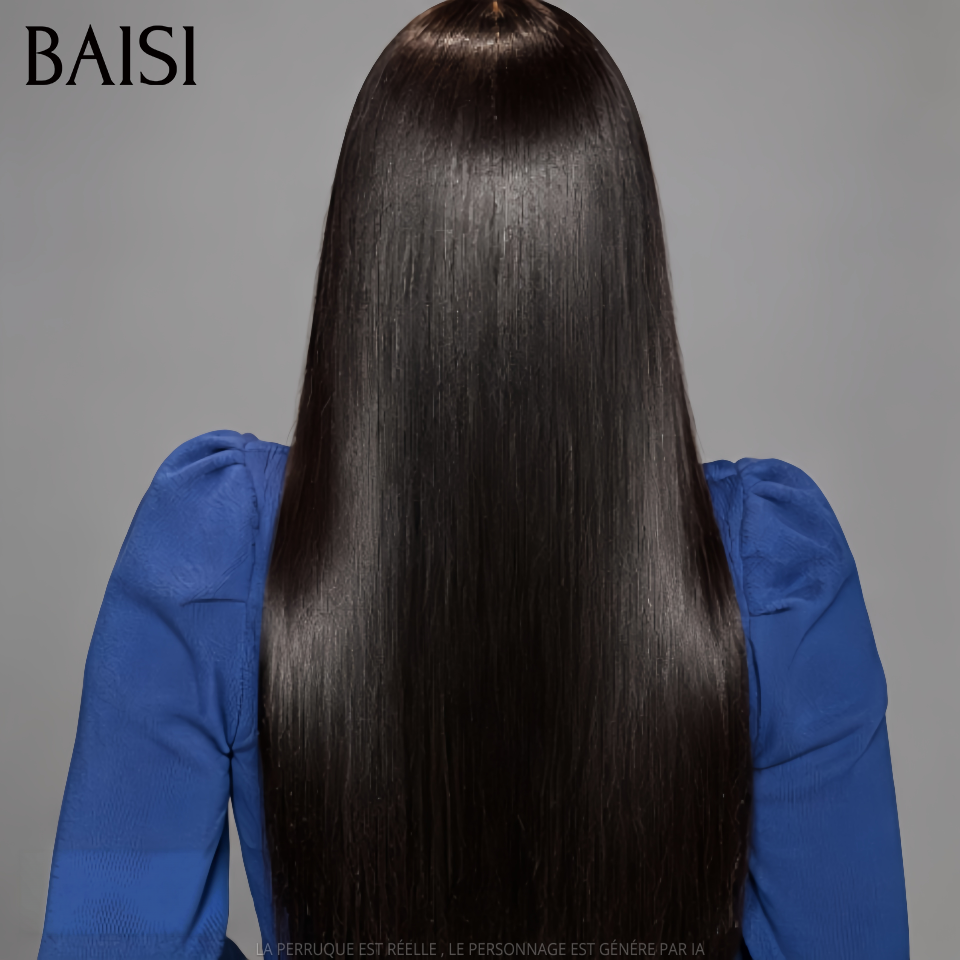 BAISI 4*4 HD Closure Perruque Lisse Couleur Noir Lace Invisible Effet Très Naturel Perruque de Luxe Facile A Porter En 100% Cheveux Humains