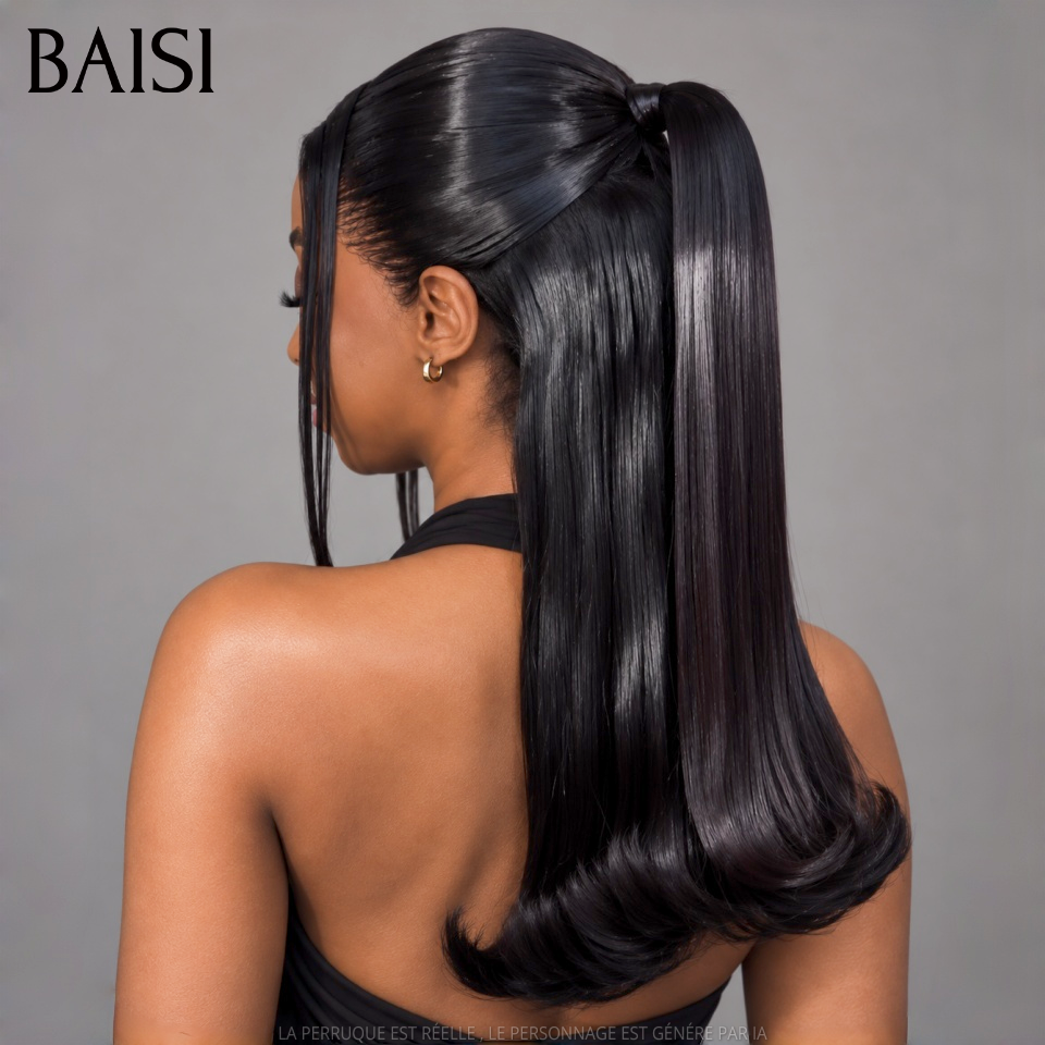 BAISI 13x4 Lace Perruque Lisse Déjà Coiffée Couleur Noir 1B# 18Pouces 229€ Qualité 100% Vietnam Hair 250% Densité en 100% Cheveux humains