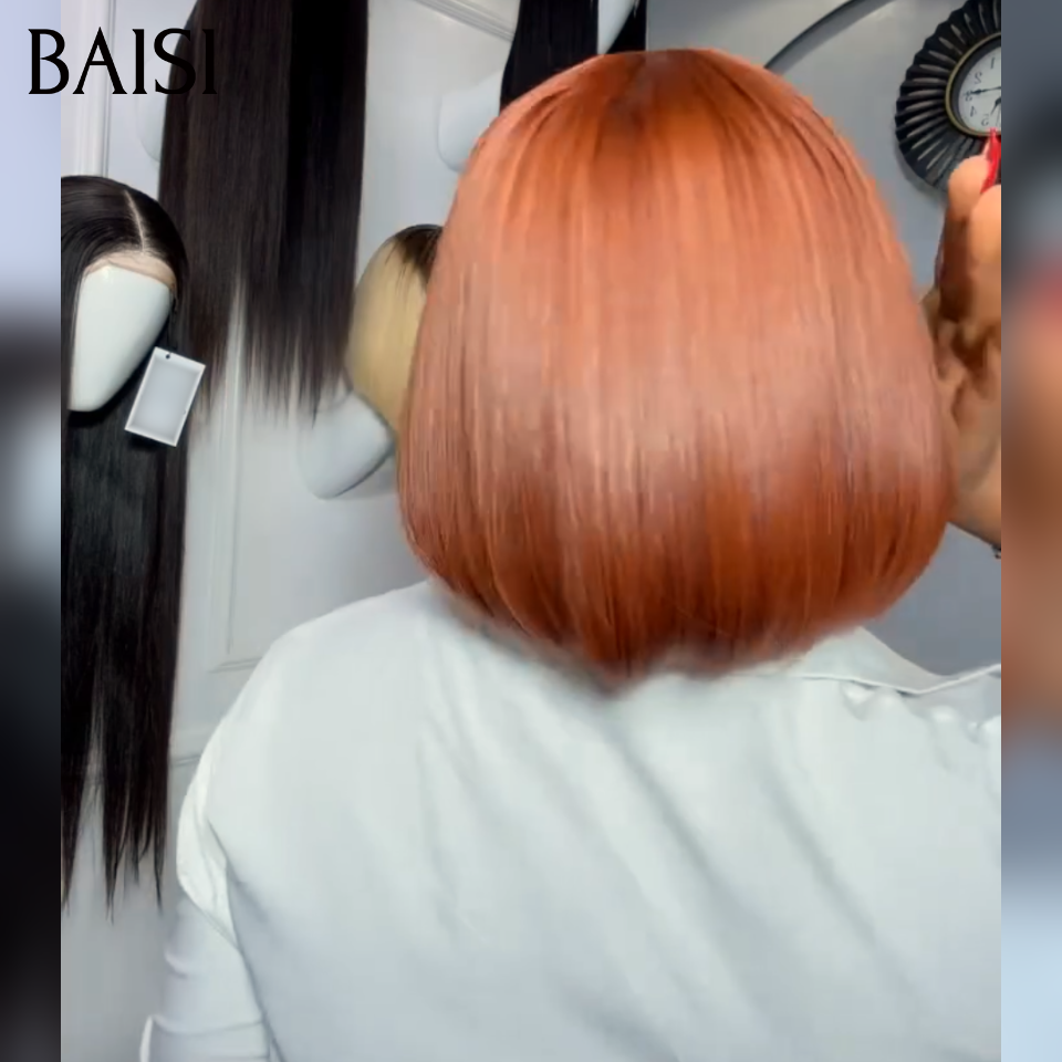 BAISI 2x6 Lace Perruque BOB Lisse 8 Pouces 95€ en Couleur Marron dorée 4/33# Authentique En 100% Cheveux Humains