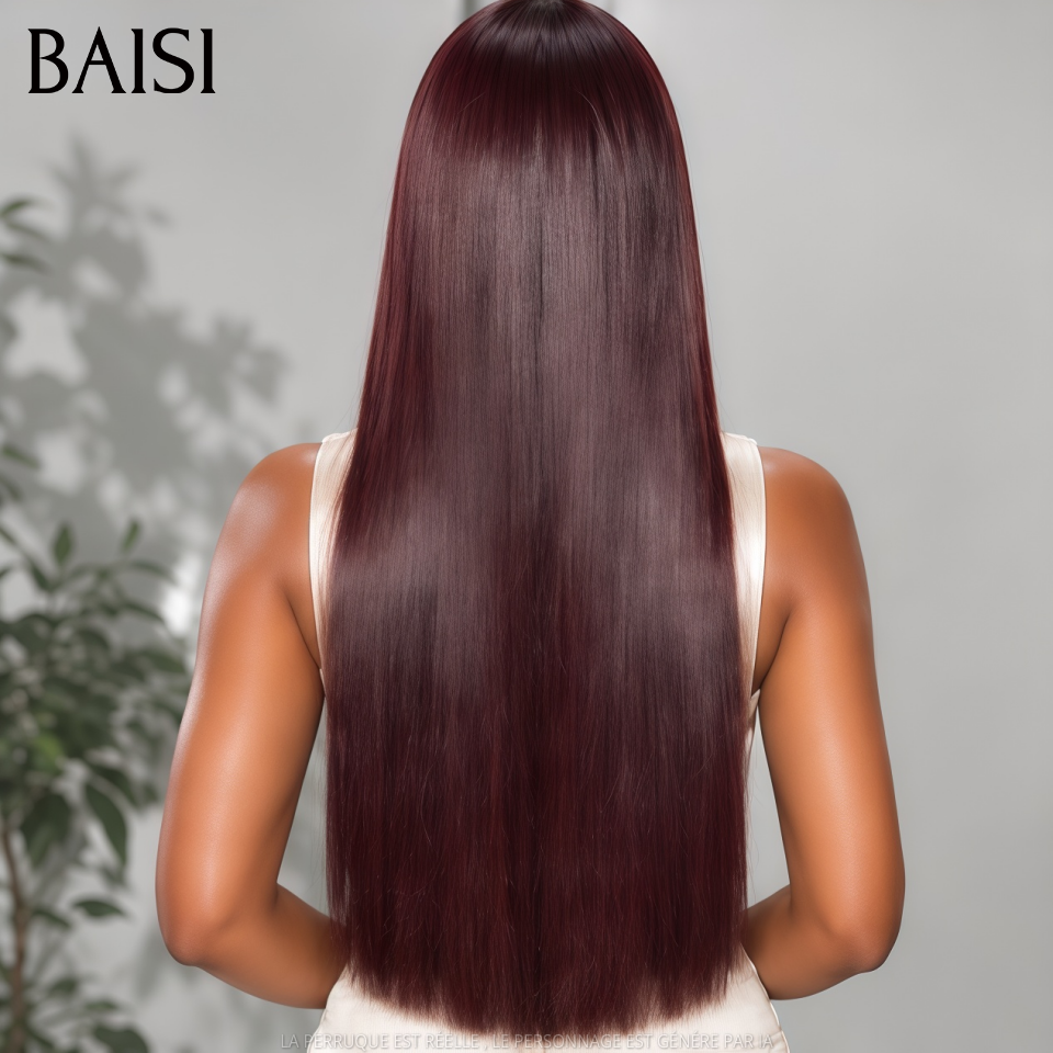 BAISI perruque SDD BONE STRAIGHT Lisse BOB avec Frange de luxe en couleur Bordeaux Identique à la vidéo 100% Vietnam Hair en 100% vrais cheveux humains