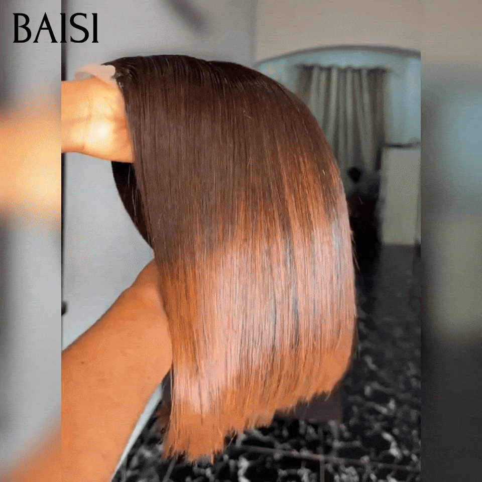 BAISI 2x6 lace ou 4x4 Lace Perruque Bob Lisse 10 Pouces En couleur noir et marron 1BT4# PROMO 85€ en France 100% Cheveux Humains