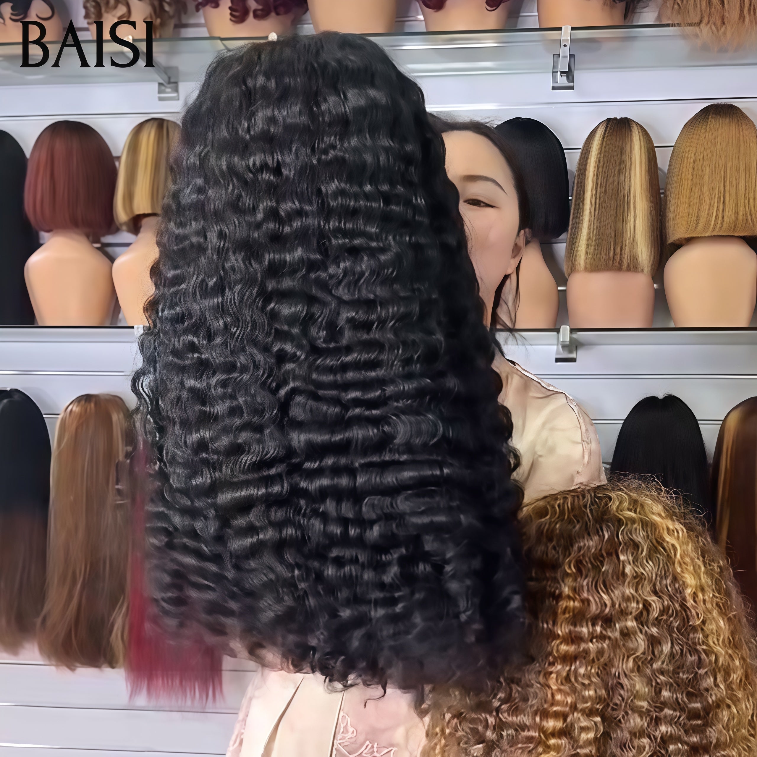 BAISI 5x5 Lace Perruques Burmes Deep wave Noir 1B# Beaucoup de volume en 100% vrais cheveux humains