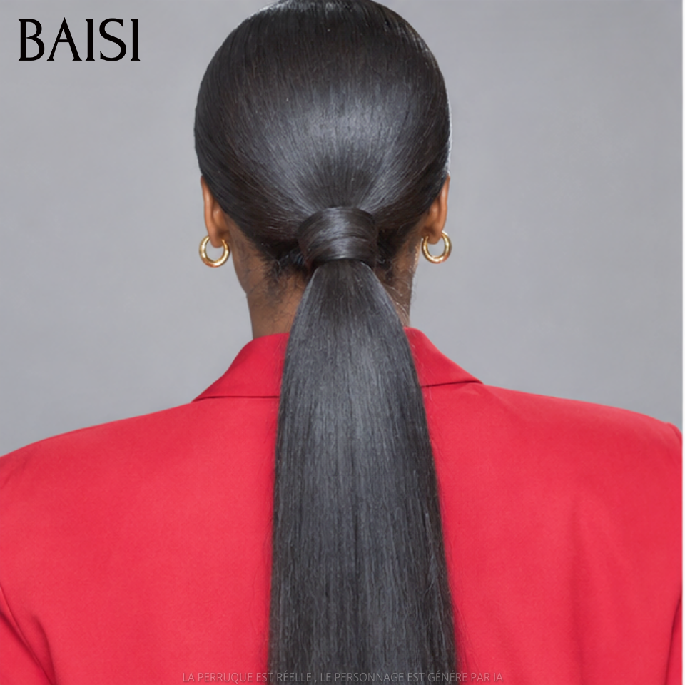 BAISI 13x4 Lace Perruque Coiffée Lisse A Partir de 118€ Seulement Couleur Noir 1B# Pratique Pour le Travail en 100% Cheveux humains