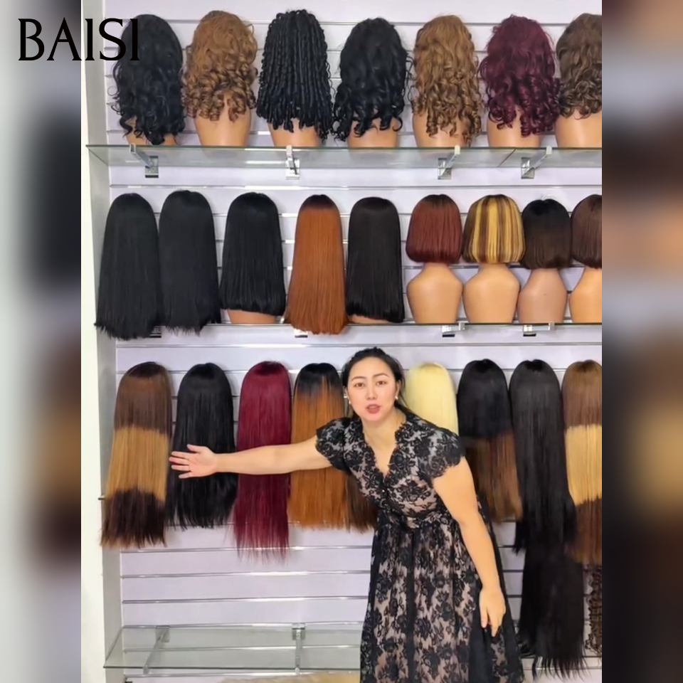 BAISI 13x4 Lace Collection Perruque Longue Lisse Couleurs Noir 1B#, Rouge 99J#, et Mixte 4/27# en Magasin Très Bonne Qualité 100% Cheveux Humains